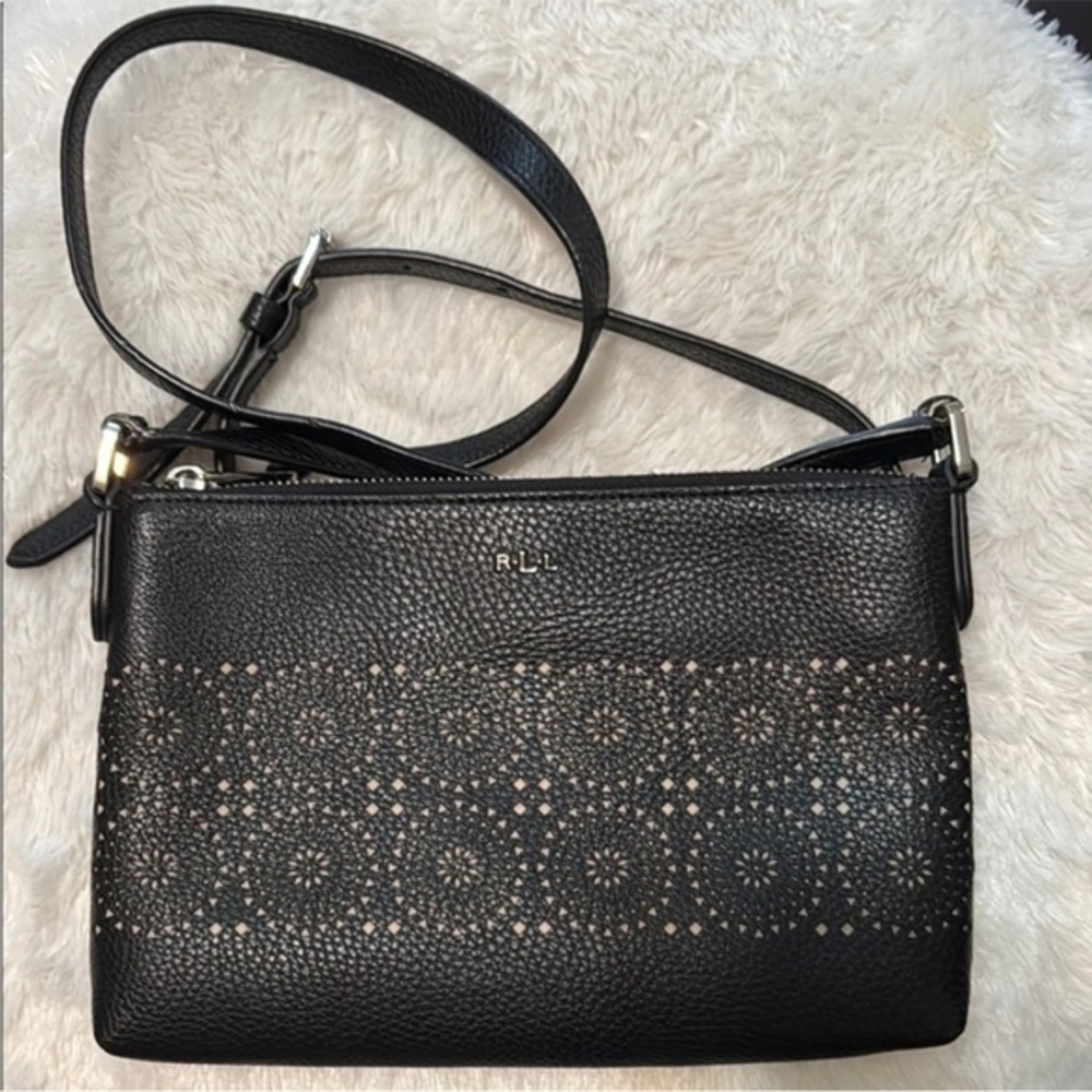 Lauren Ralph Lauren Black Laser Cut Floral Crossbody. Crafted